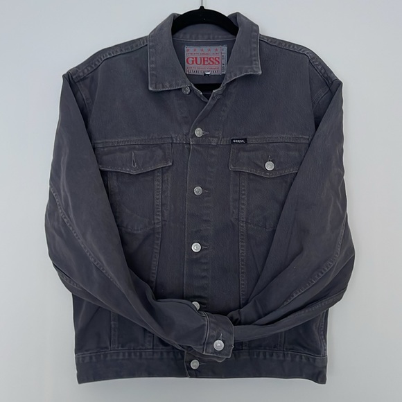 Vintage 90s Guess Authentic Jeans Gray Denim Jacket Mens Made in USA Size M - Picture 4 of 13